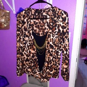 Thalia Sodi cheetah print chiffon top M